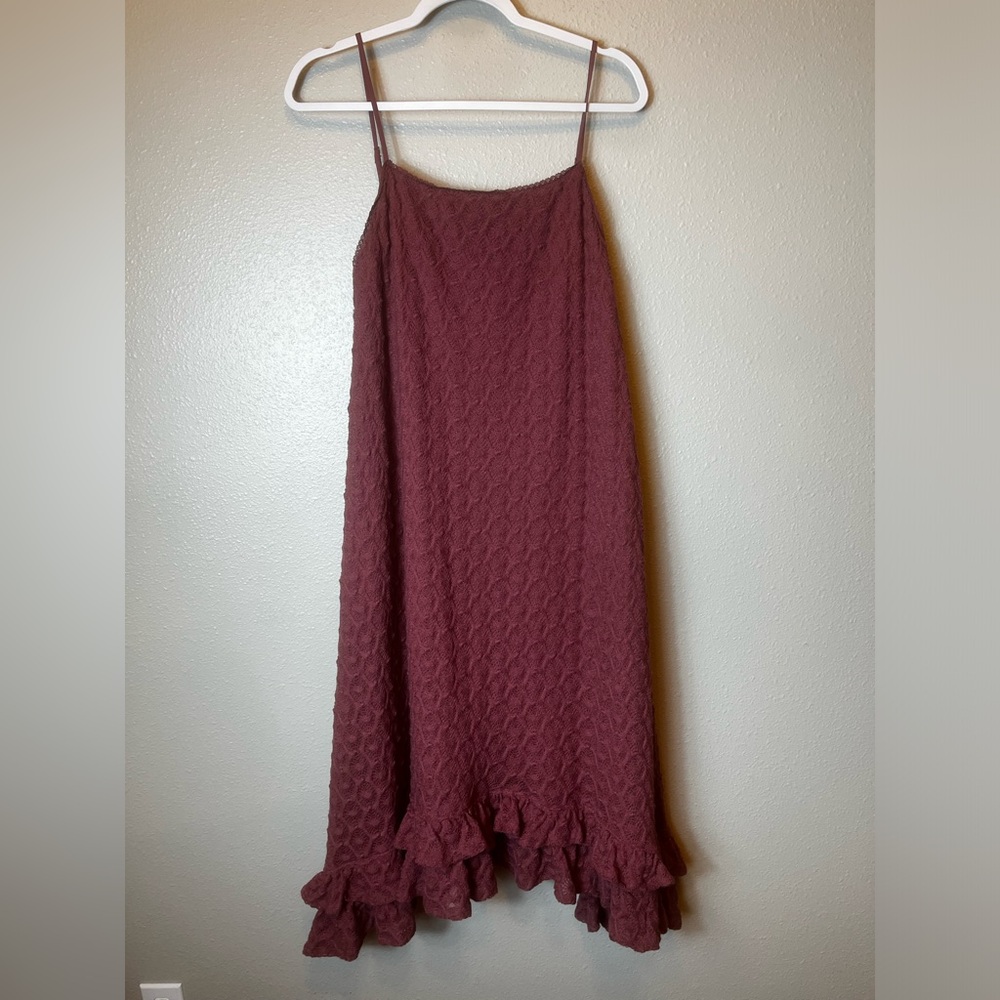 Anthropologie Crochet Ruffle Hem MIDI Dress Mauve Purple Summer Size M - Picture 2 of 7